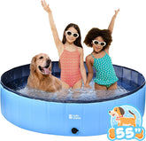 YCFUN Foldable Hard Plastic Pool for Dogs and Kids, Non-slippery Swimming Pool with PP Boards, Kiddie Pool for Dogs, Indoor&Outdoor Pet Bathing Tub with Water Drainage, 55inches
